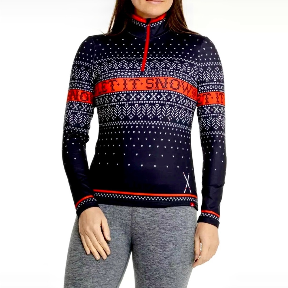 Krimson Klover NWT Authentic Black and Red Fair Isle Let it Snow 1/4 Zip Top M